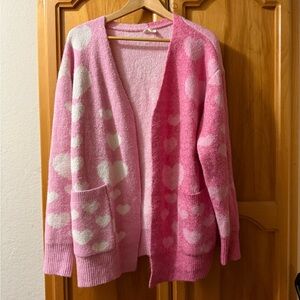 BiBi Pink and White Heart Cardigan